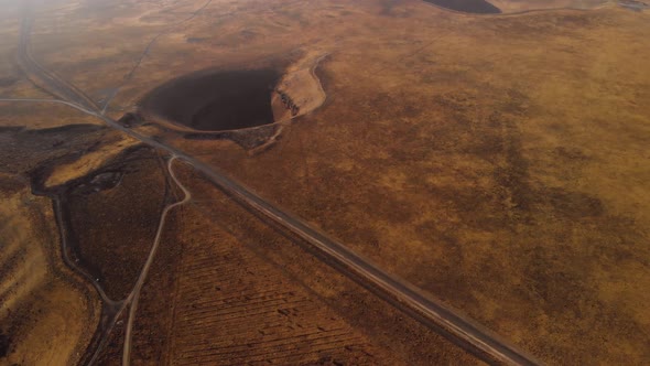 Aerial View of Volcanic Crater on Red Planet Mars