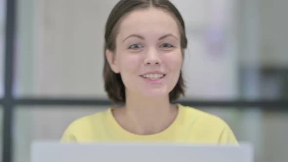 Close Up of Woman Talking on Video Call on Laptop