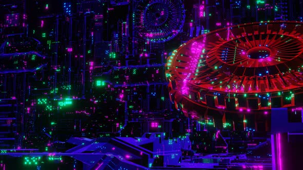 UFO Over Futuristic Neon City