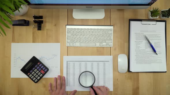 Business Man Working With Documents At Financial Office Flat Lay