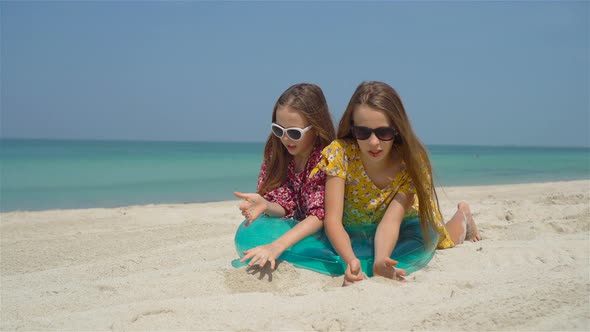 Adorable Little Girls During Summer Vacation Have Fun Together