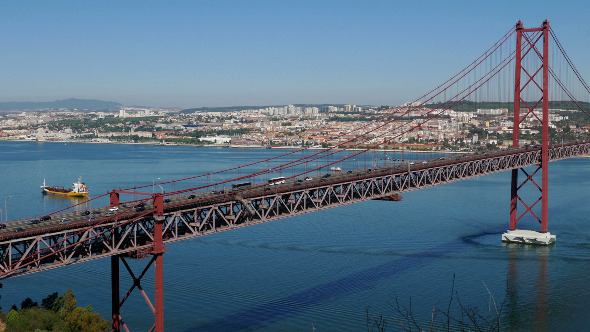 Top View on the 25 de Abril Bridge in Lisbon 849