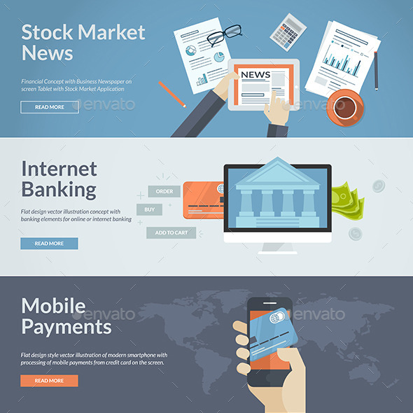 Flat Design Concepts for Internet Banking and News
