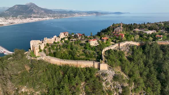 Alanya Castle Alanya Kalesi Aerial View 4K