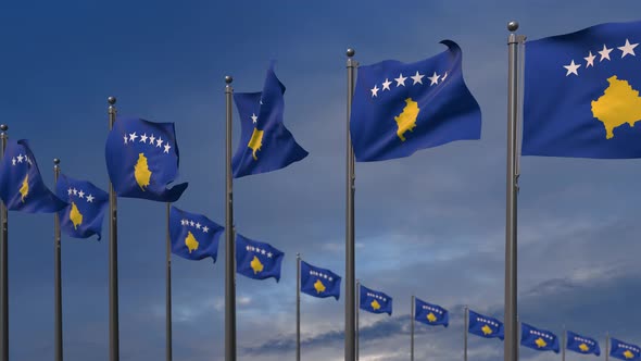 The Kosovo Flags Waving In The Wind  - 4K