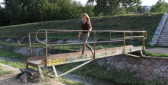 Girl Crossing the Small Bridge 3