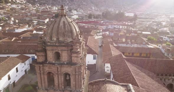 AN AERIAL SHOT OF CUSCO CATHEDRAL