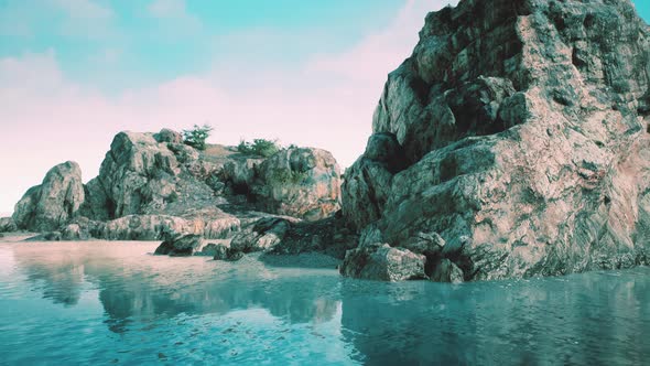 Summer View of Sea Caves and Rock Cliffs