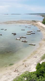 Vertical Video Boats in the Ocean Near the Coast of Zanzibar Tanzania