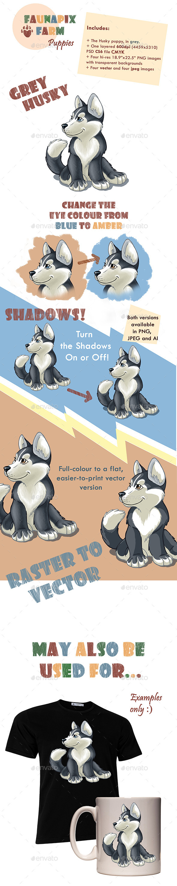 Grey Husky Pup Illustration