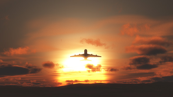 Plane Starting Against Sunset Sky - Version 2