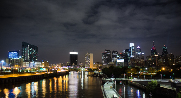 Philadelphia Skyline and Schuylkill River At Night