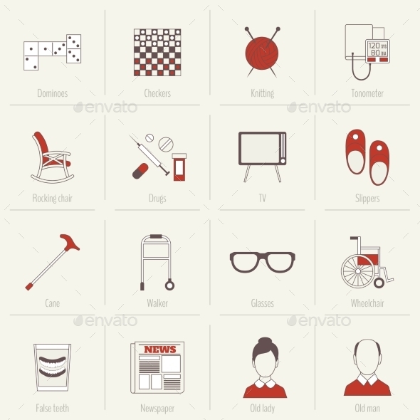 Pensioners Life Icons Flat Line