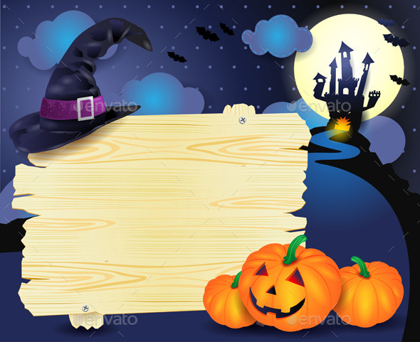 Halloween Background with Sign in Blue