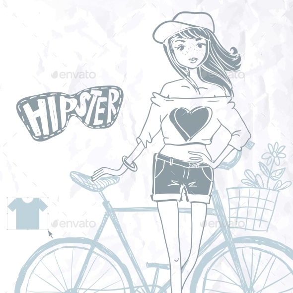 Hipster Teenage Girl On Her Vintage Bike
