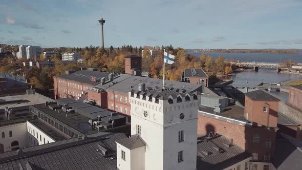 flying past finnish flag towards Näsinneula in Tampere