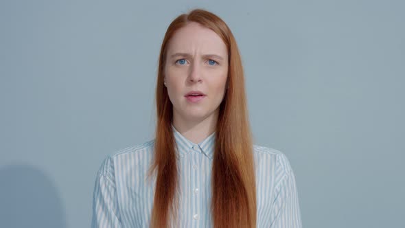 Gingerhead Red Hair, Ginger Hair Model with Blue Eyes on Blue Background