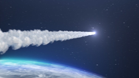 Asteroid Comet Meteor flying close to Earth Atmosphere