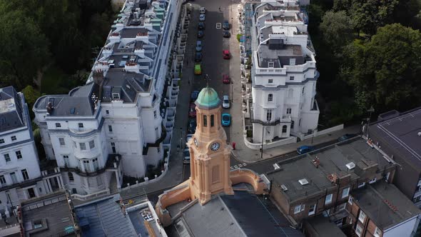 Descending Closeup View of Church Clock Tower