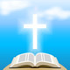 Bible and Shining Cross Over Blue Sky - GraphicRiver Item for Sale