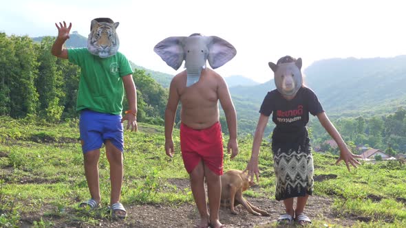 Asian Children With Animals Masks