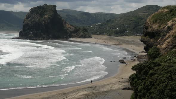 Piha beach and lion rock in New Zealand