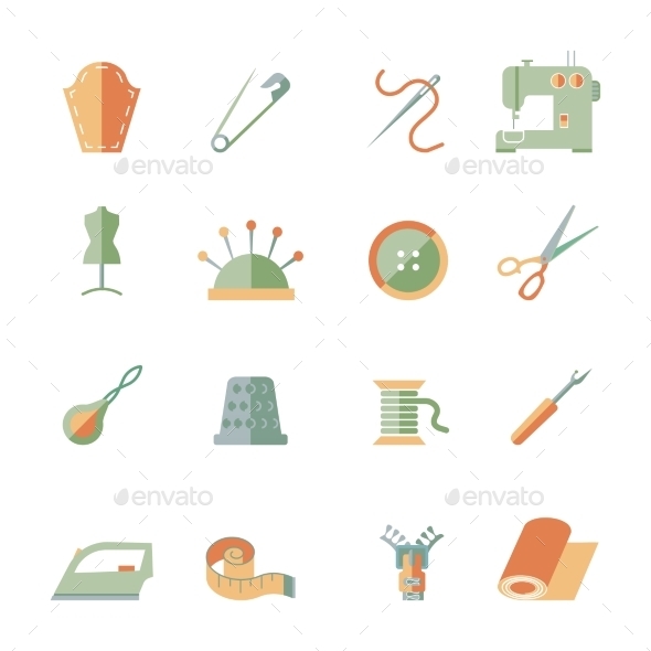 Sewing Equipment Icons Set