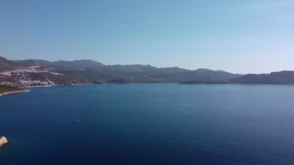 Landscape drone shot at mediterranean sea.