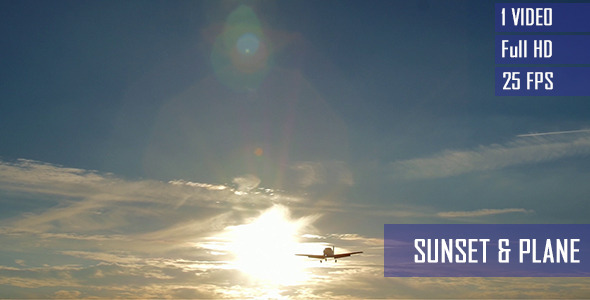 Small Plane Flying In Front Of Sun Via Sunset