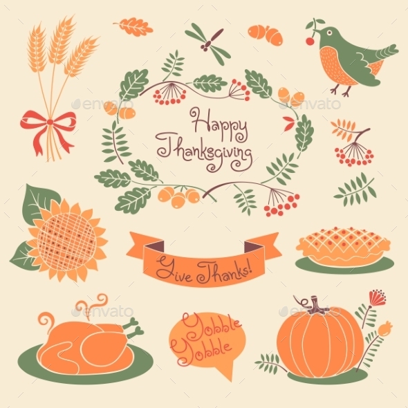 Happy Thanksgiving Set of Elements for Design