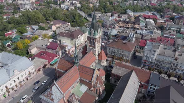 Aerial of Chortkiv with a church