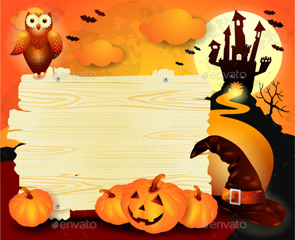 Halloween Background with Sign, in Orange