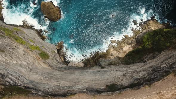 Cliffs, Sea and Waves at Nusa Penida, Bali, Indonesia