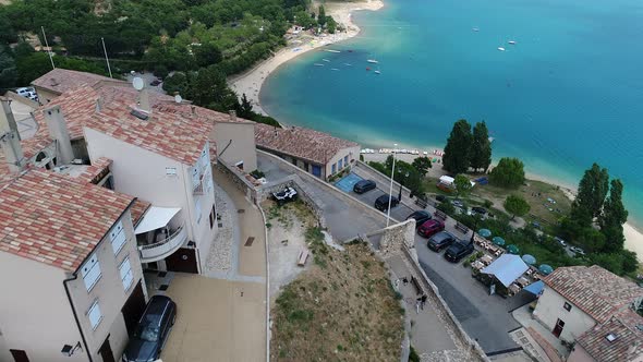 Sainte-Croix-du-Verdon in the Verdon Natural Park iin France viewed from the sky