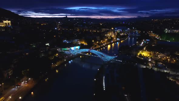 Bridge of Peace in Tbilisi, Captured From Bird Eye View, LED Ray Brightness