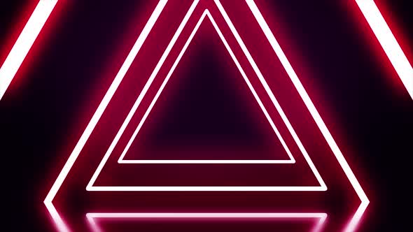 Abstract neon triangles forming tunnel