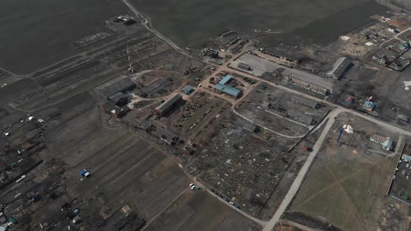 Aerial View of an Old Farm Near the Cemetery