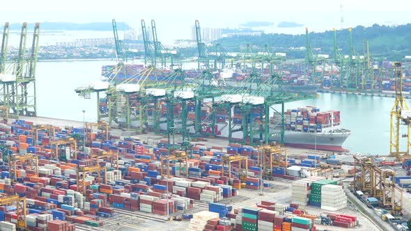 Time lapse of container cargo shipping port in Singapore