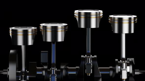 Motor with Working Pistons and Crankshafts Inside Camera View alt