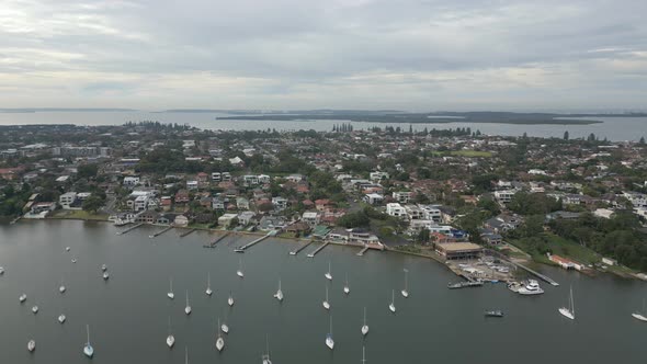 Aerial view of Kogarah Bay at San Souci Boats Marina and Waterfront Properties featuring yachts, boa