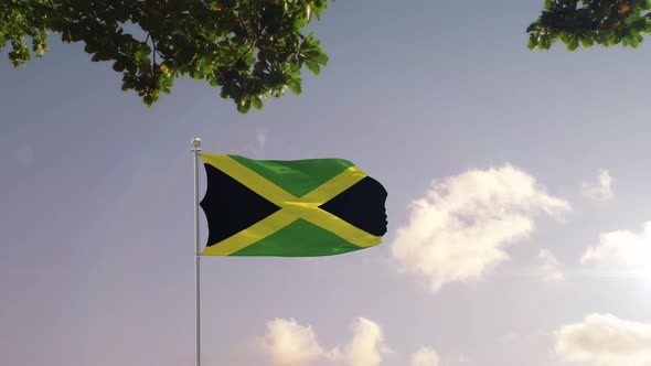 Jamaica Flag With  Modern City 
