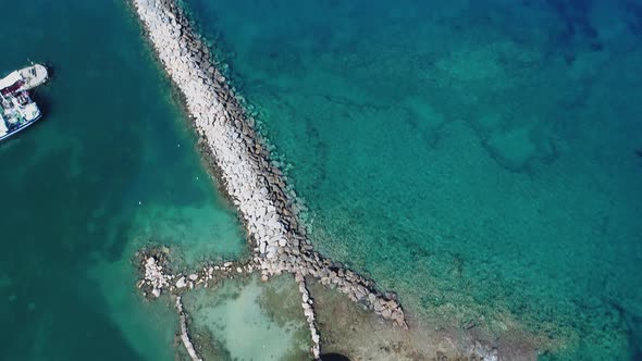 City of Naoussa on Paros island in the Cyclades in Greece seen from the sky