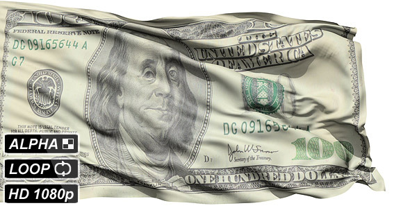 Isolated Waving Flag of One Hundred Dollar alt