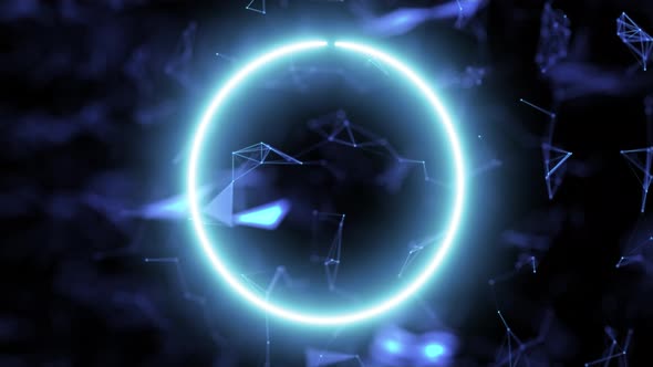 Animation of the Appearance of a Neon Blue Ring on a Technological Digital Background
