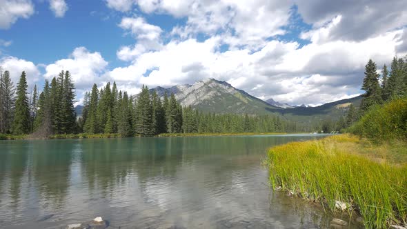 Pan right of Bow River, Banff National Park