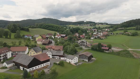 Scenic aerial view of a village in Bavaria on a sunny summer day