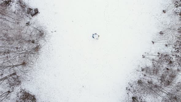 People Playing Ring Around Rosie in Winter Woods Snow