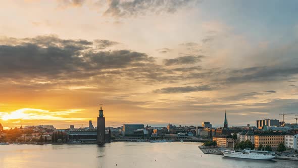 Stockholm, Sweden. Skyline Cityscape Famous View Of Old Town Gamla Stan In Summer Evening. Famous