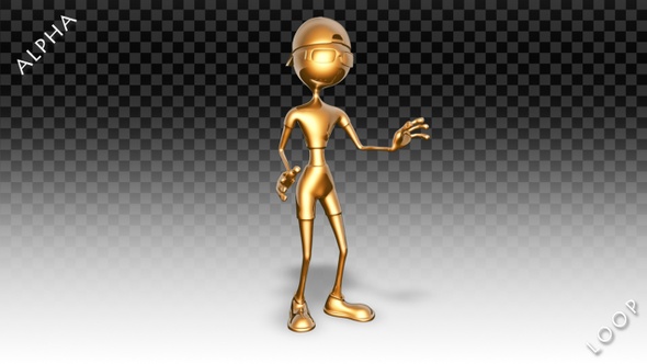 3D Gold Man - Cartoon Energetic Dance