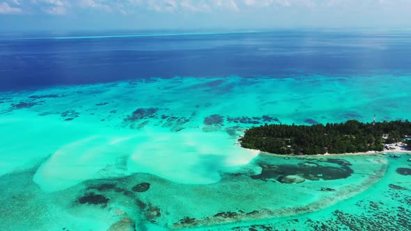 Aerial drone shot texture of exotic sea view beach vacation by blue water and clean sandy background